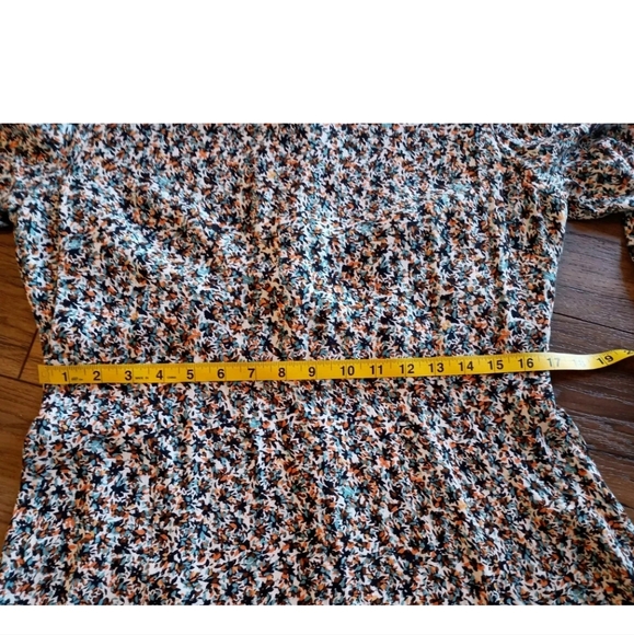 LOFT Western Boho Navy Multi-color Midi Dress with slit And Long Sleeves Sz 12 - Picture 8 of 14